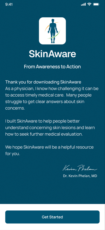 SkinAware app interface showing analysis and next-step guidance